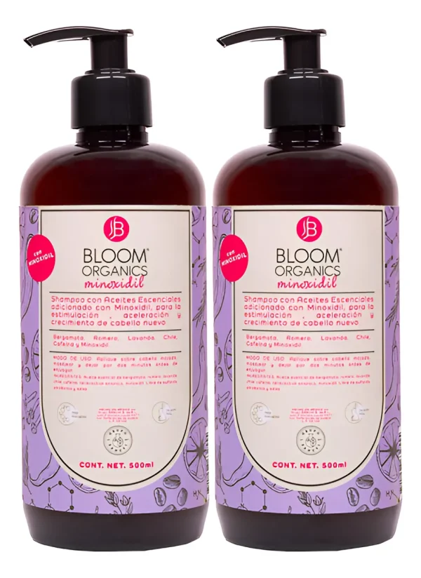 Minoxidil En Shampo Con Aceites Y Cafeína Bloom Organics 2pz