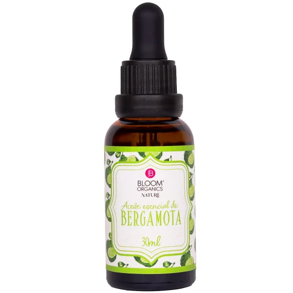 Frasco gotero ámbar de aceite esencial de bergamota Bloom Organics Nature, 30 ml.