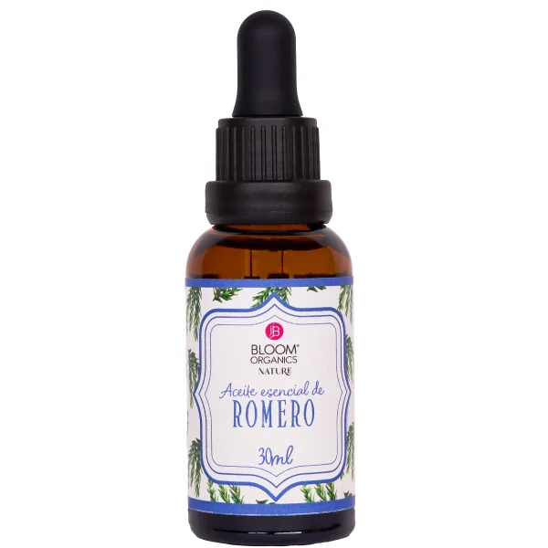 Frasco gotero ámbar de aceite esencial de romero Bloom Organics Natural, 30 ml.