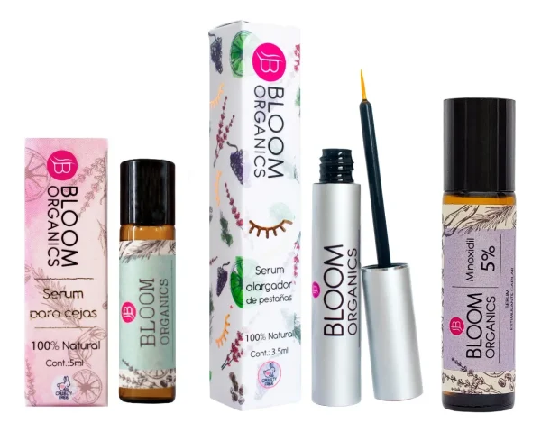 Suero Para Pestañas Y Cejas Bloom Organics Kit Roll On 3pza