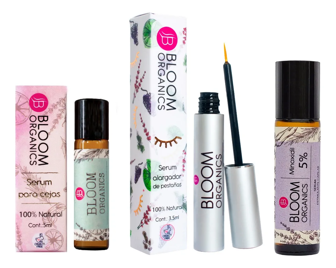 Suero Para Pestañas Y Cejas Bloom Organics Kit Roll On 3pza