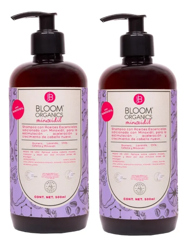 Shampo Bloom Organics Con Minoxidil, Cafeína Anticaída 2pzas